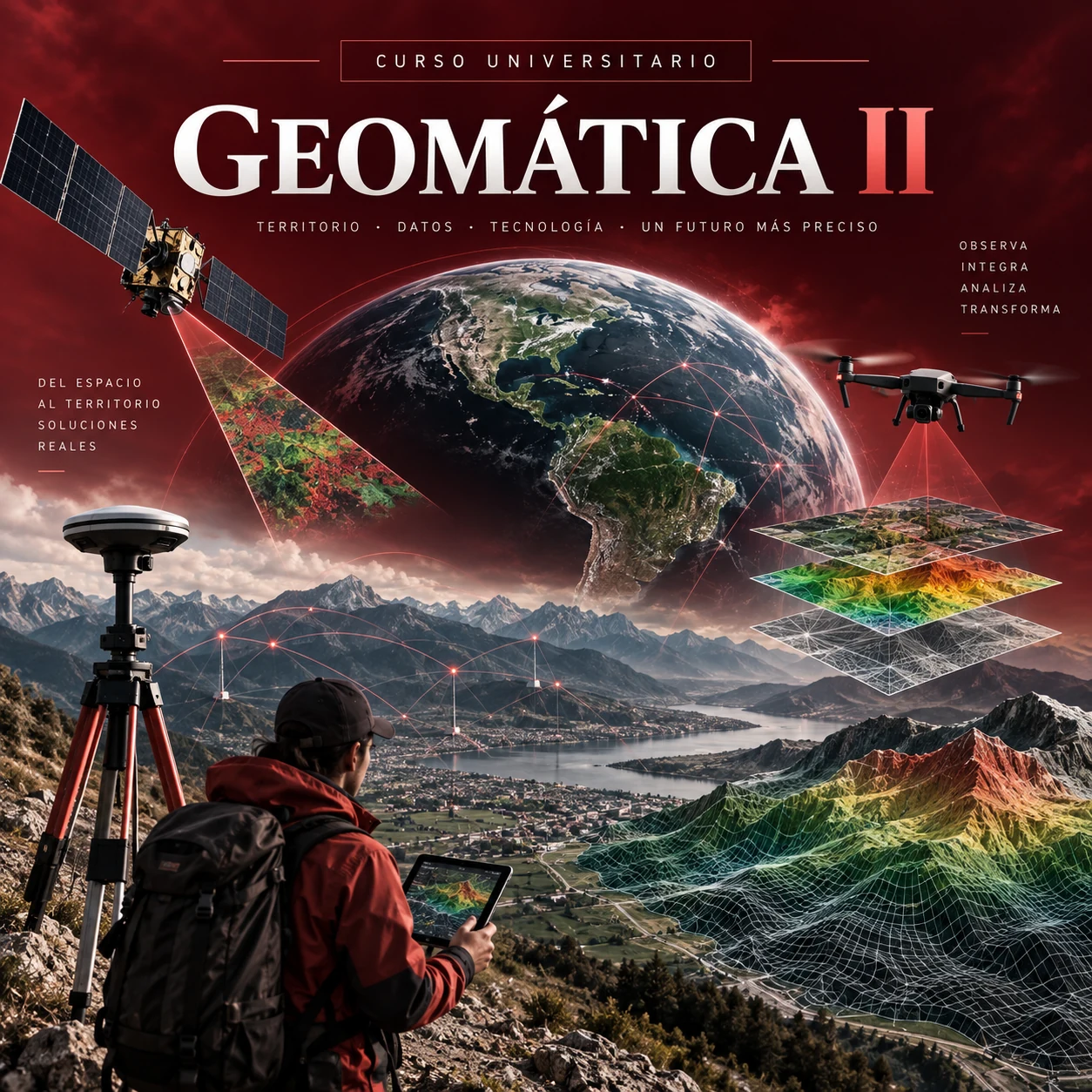 Ilustración de una red integrada de tecnologías geomáticas