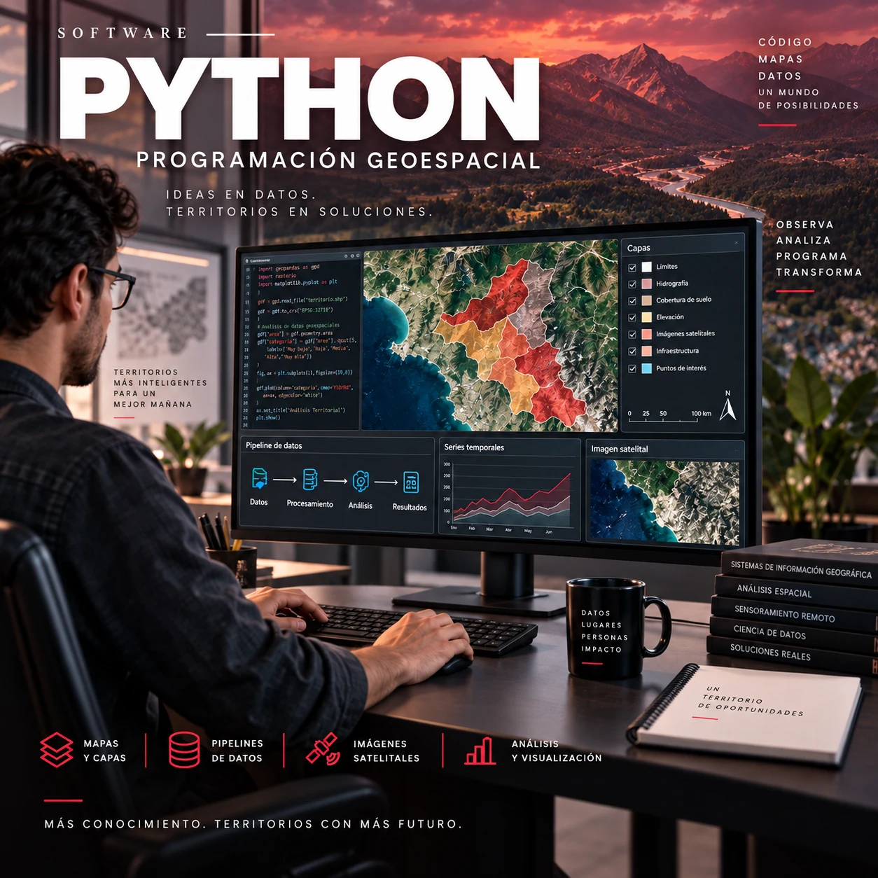 Representación visual de Python aplicado a geotecnologías